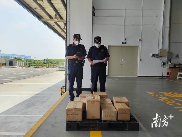 黄埔海关所属沙田海关关员对经东莞—香港国际空港中心进口货物进行监管。摄影：石磊 濮宣