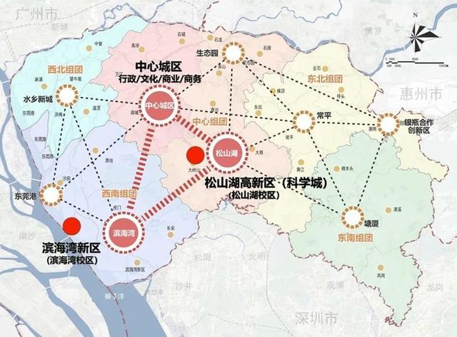 大湾区大学按照“一校两区”同步启动、分期建设的总体思路，推进松山湖校区和滨海湾校区的校园建设。