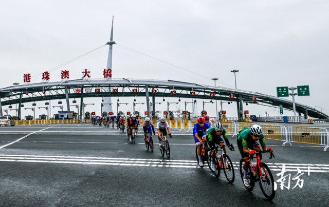 2024粤港澳公路自行车赛，选手们途经港珠澳大桥。南方+记者 钱文攀 摄