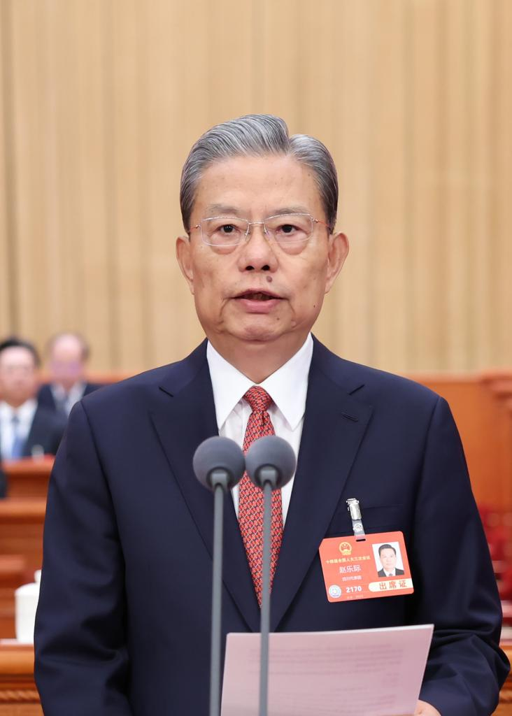 3月5日上午，第十四届全国人民代表大会第三次会议在北京人民大会堂开幕。赵乐际主持开幕会。新华社记者 黄敬文 摄