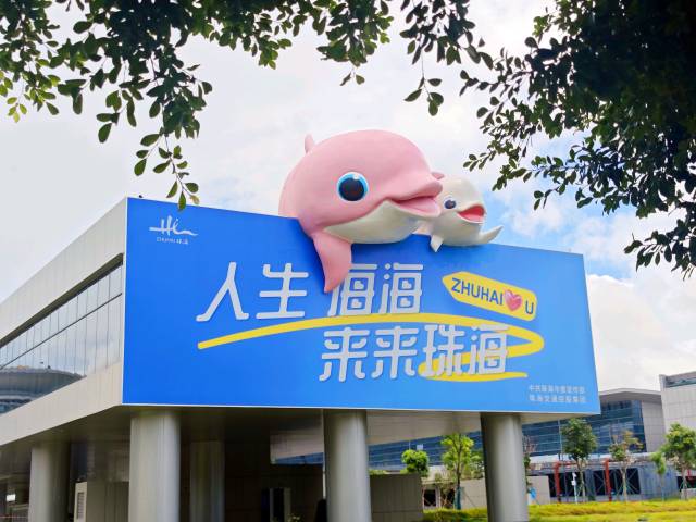 位于珠海机场的巨型中华白海豚艺术装置。 通讯员 供图